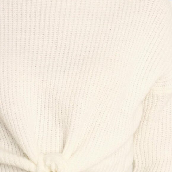 Women's Long Sleeve Cropped Sweaters Casual Knit Pullover Tie Front Crew Neck Fa - Picture 4 of 8